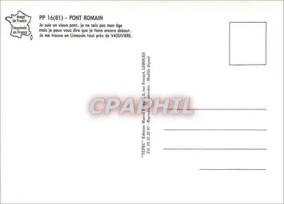 Velho Ponte Romana — Limousin, perto de Vassivière — Edições Mared Farn, n° PP 16(81) — Verso