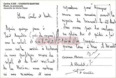Royan, promenada — Akwarela Michel Rippe — Cartina A 208 — Wydawnictwo Rupella — Rewers
