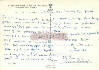 Orcières-Merlette — widok panoramiczny i wydawca SPADÈM — n° X.788 — Rewers