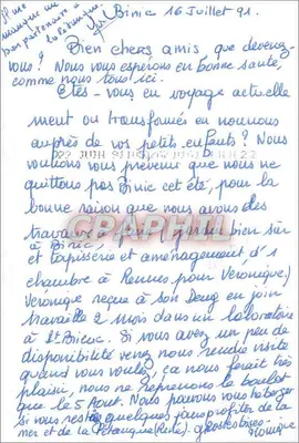 Rhododendron em flor — Biniac, 16 de julho de 1991 — correspondência manuscrita — Verso