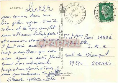 Cantal — Karta turystyczna z mapą i zdjęciami miejsc — Wydawca: Pierre Artal & Cie, ZIL de Guerblain — Rewers
