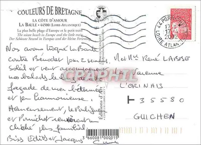 La Baule — vista panorâmica com vela, pequeno trem e cavaleiros — Edições de Arte Guichen — Verso