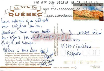 Miasto Quebec — widok z schodów — wydawca: John Chong, Ref: VQ-510 — Rewers