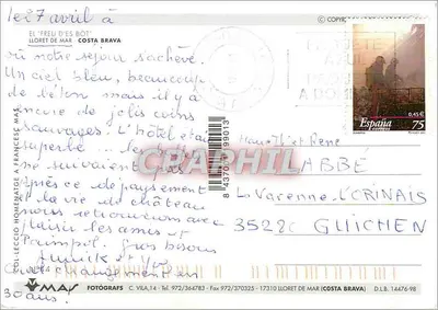 Lloret de Mar — vista da baía com um barco — editor D. Vives — Verso