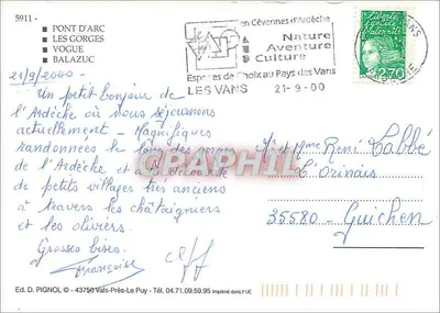 Ardeche — Gorges, pontes e vilas suspensas — Ed. D. PIGNOL — Verso
