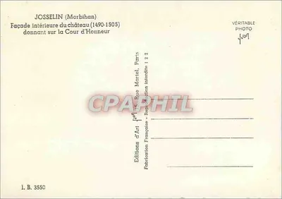 Josselin (Morbihan) — Wewnętrzna fasada zamku (1490-1505) prowadząca na Dziedziniec Honorowy — Wydawnictwo Sztuki Martel, Paryż — Rewers