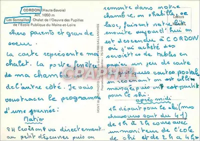 Les Sonnailles — Chalet da Obra dos Pupilos da Escola Pública do Maine-et-Loire — Cordon (Alta Saboia) — Verso