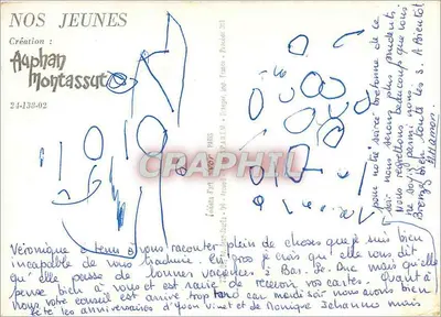 Jovem homem oferecendo flores a uma jovem mulher — ilustração de Yvon — edição NOS JEUNES — Verso