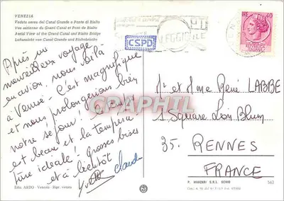 Wenecja — Widok z lotu nad Wielkim Kanalem i Mostem Rialto — P. Marzari S.R.L. Schio nr 563 — Rewers