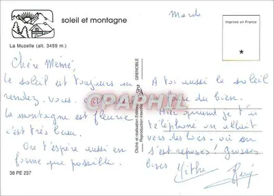 La Muzelle (alt. 3459 m.) — słońce i góra — Wydawnictwo Grenoble, n° 38 PE 237 — Rewers