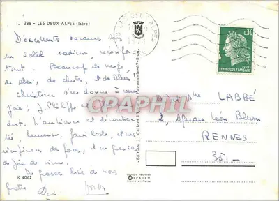 Les Deux Alpes — 1650-2450 m. — Edições J. Cellard — Verso