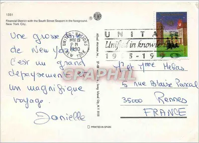 Nowy Jork — Dzielnica Finansowa z South Street Seaport na pierwszym planie — Allied Postcards, nr 1331 — Rewers