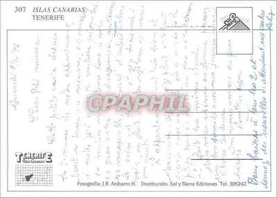 Tenerife — Ilhas Canárias — Editor Las A. Romell, S.A. n°307 — Verso