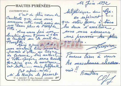 Cauterets — widok panoramiczny z teleferykiem i irisem — wydawca A. Doucet, Lourdes — Rewers