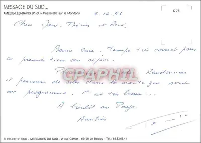Amélie-les-Bains — Ponte sobre o Mondony — Mensagem do Sul — Verso