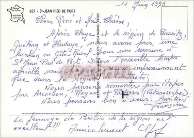 St JEAN PIED DE PORT — Vista generale, la Nive, la chiesa, ponte, piazza, picco di Behorlegui, passo di Osquich — Editore Chouand — Verso