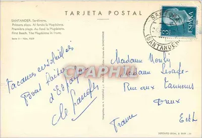 Santander — Pierwsza plaża, z wyspą Magdalena w tle — Série II, N° 9309, Wydawca A. Cámara y J. Pulido — Rewers