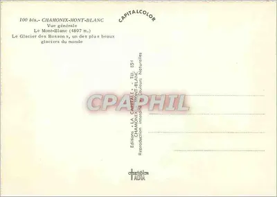 Chamonix — Widok ogólny — Lódowiec Bosson, jeden z piękniejszych lodowców świata — Wydawnictwo LA CAPITALE — Rewers