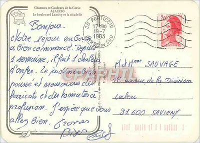Ajaccio — O Boulevard Lantivy e a Cidadela — Imprimerie en France — Verso