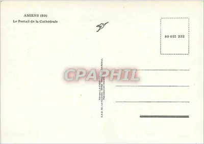 Amiens (80) — Widok portalu katedralnego — Wydawnictwo La Cigogne — Rewers