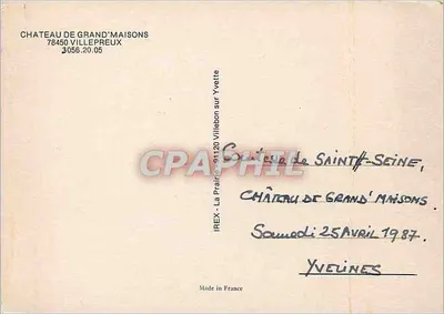 Zamek Grand'Maisons — 78450 Villepreux — IREX - La Prairie sur Yvette — Rewers