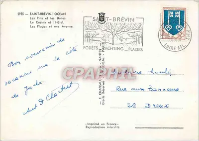 Saint-Brevin-l'Ocean — praia, pinheiros, hotel e avenida — Verso