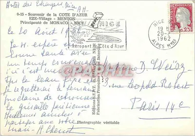 Côte d'Azur — Souvenir de la Côte d'Azur — Éditions S.E.P.T. - NICE — Verso