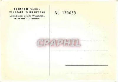 Cascata de Triberg — Triberg, Alemanha — editor desconhecido, n° 120039 — Verso