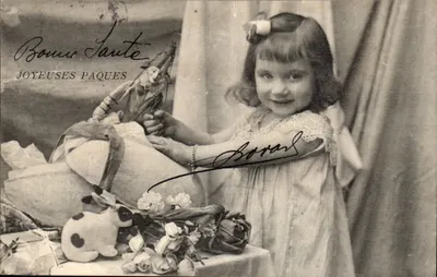 Niña con juguetes — Felices Pascuas — Borard