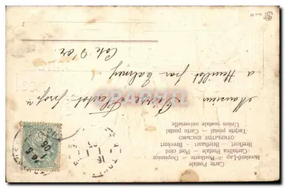 Zwei Zwergen lesen ein Schild — Letzte Nachrichten — Frohe Neujahr 1905 — Familie Bardignac — Rückseite