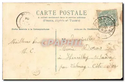 Sinos e folha de natal — Lembrança afetuosa — Carta postal tunisiana — Verso
