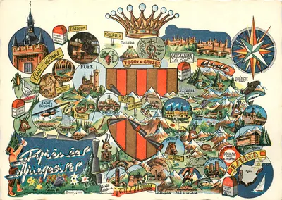Pirineus Ariégeois — Carte postal turística ilustrada — Edições de Ax-les-Thermes