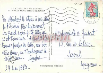 Calvi — Ansicht der Recisa-Klippen — Éditions M.-C. Miramont — Rückseite