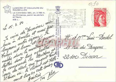 Le Canigou (66), alt. 2 785 m — entre os pereiros em flor — Edições Perpignan — Verso