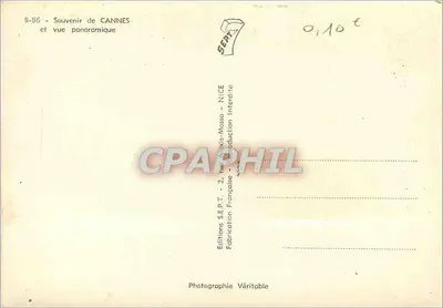 Cannes — Pamiątka z Cannes i widok panoramiczny — Wydawnictwo SEPT - Nice — Rewers