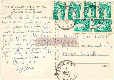 कैन्स — कोट डी आजूर — एडिशन गिलेटा, संख्या 216 — पीछे