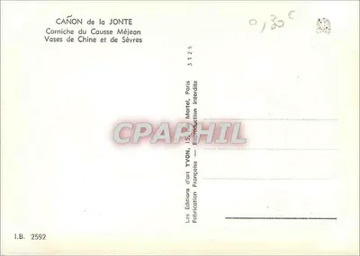 Cañon de la Jonte — Corniche du Causse Méjean, Vases de Chine et de Sèvres — Wydawnictwo Sztuki YVON, Paryż — Rewers