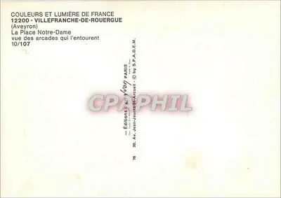 Villefranche-de-Rouergue — La Place Notre-Dame vue des arcades qui l'entourent — Éditions Jean-Jaurès & Arcueil — Verso