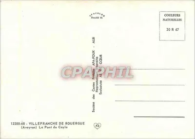 El Puente del Cayla — Aveyron — Sociedad de Tarjetas Postales APA-POUX - ALBI — Reverso