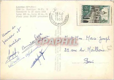 Lourdes (Ht. Pyr.) — Basilica San Pietro — editore : Dépôt Colomb, r. Bernadette, Lourdes — Verso