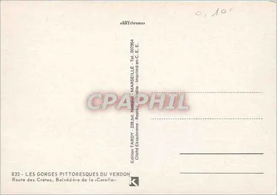 Pittoreskie wąwozy Verdonu — widok z „Carelle” — wydawnictwo TARDY — Rewers