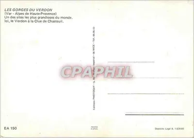 Le Gole del Verdon — Alpi di Alta Provenza — Editions Photoguy, NICE — Verso
