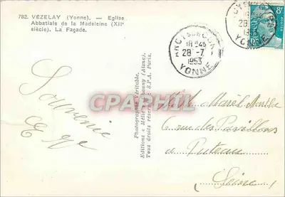 Vézelay (Yonne) — Abbatia św. Magdaleny (XII wiek). Fronton — Wydawnictwo Mélie Mauny (Atene) n°782 — Rewers