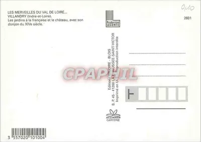 Villandry — Zamek i francuskie ogrody — Édition Valoire, n° 2601 — Rewers