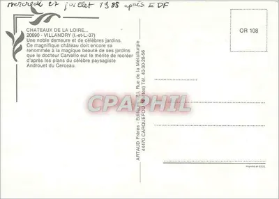 Villandry — Castelo e jardins — Artaud Frères, OR 108 — Verso