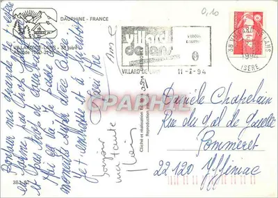 Villard-de-Lans — zimowy widok z kościołem i górami — wydawca Villard de Lans — Rewers