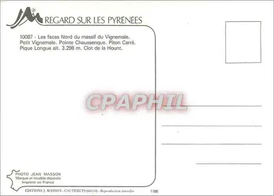 Nordseiten des Vignemale-Massivs — Petit Vignemale, Pointe Chausseneque, Pilton Carré — Editions J. Masson, Cauterets — Rückseite