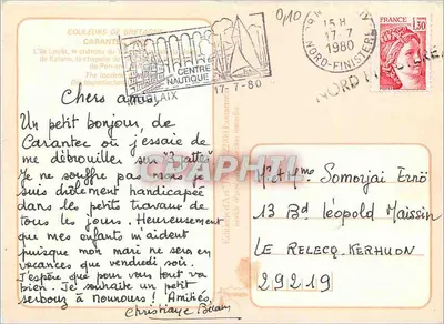Carantec — vista panorâmica com farol, castelo, praia e porto — editor desconhecido, número de série não visível — Verso