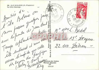 Wyspa Molène (Północny Finistère) — widok wybrzeża z owcami — Les Éditions du Gabier — Rewers