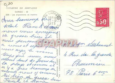 Carnac — Alinhamentos de menhirs — Éditions Dart Jack — Verso
